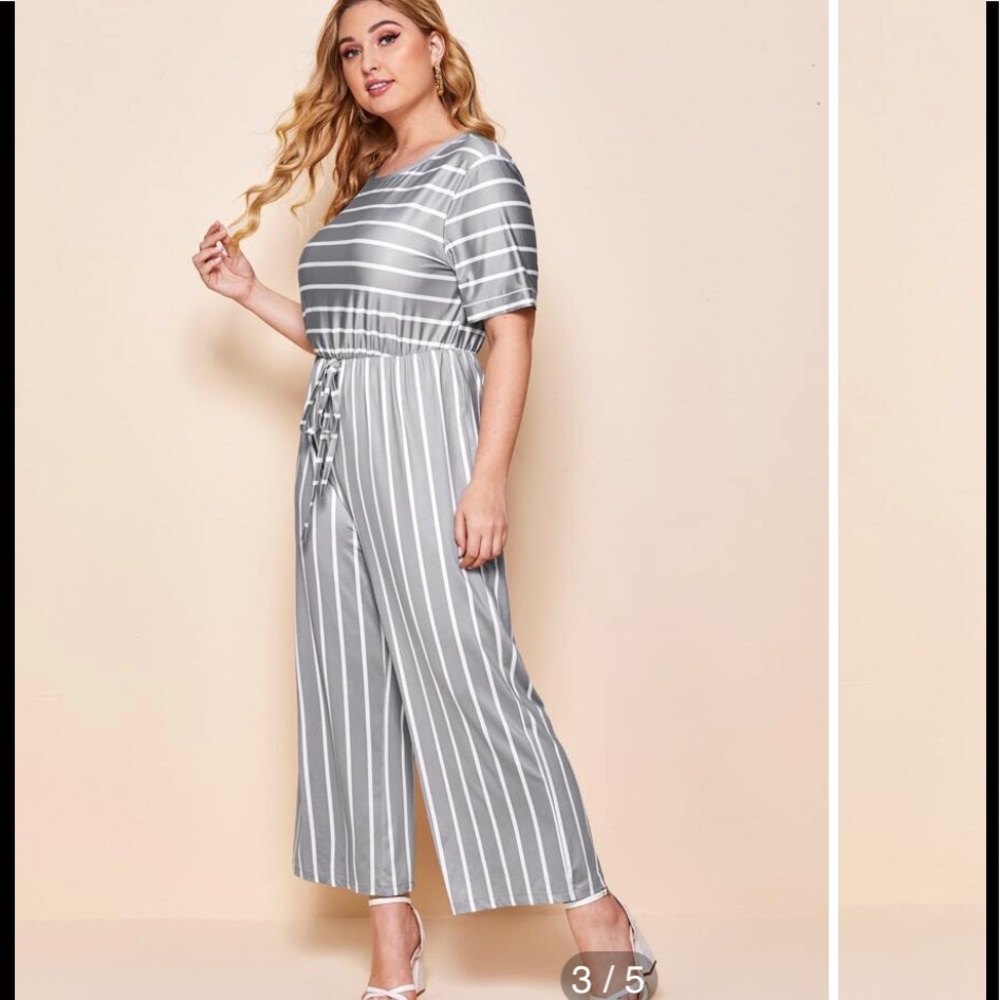 Plus size grey & white jumpsuit